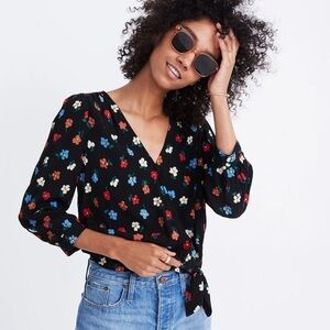 Madewell Wrap Top in Pressed Flowers, Manet True Black, Size Medium